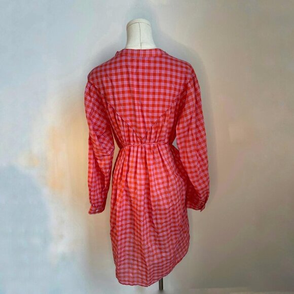Xirena Red And Orange Plaid Shirt Dress With Button Front and Tie Belt - Picture 2 of 3
